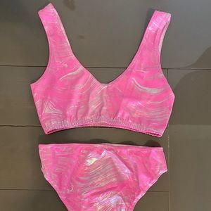 Pink bralette & bottoms with silver swirls (set)